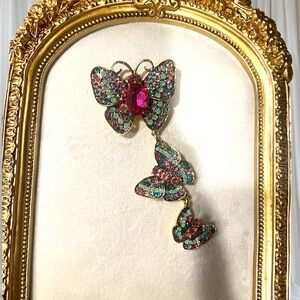 Elegant Butterfly Brooch with Pink and Green Crystals